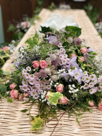 Country spray - Country style sheaf features gentle pink and lavender tones and touches of white, evoking the natural beauty of an English garden